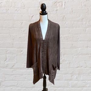 LOGO by Lori Goldstein Knit Cardigan Faux Suede Sleeves